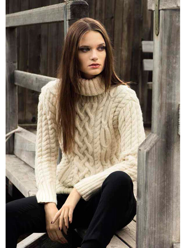 Lana Grossa TRUI IN KABELPATROON MET COL Alta Moda Alpaca