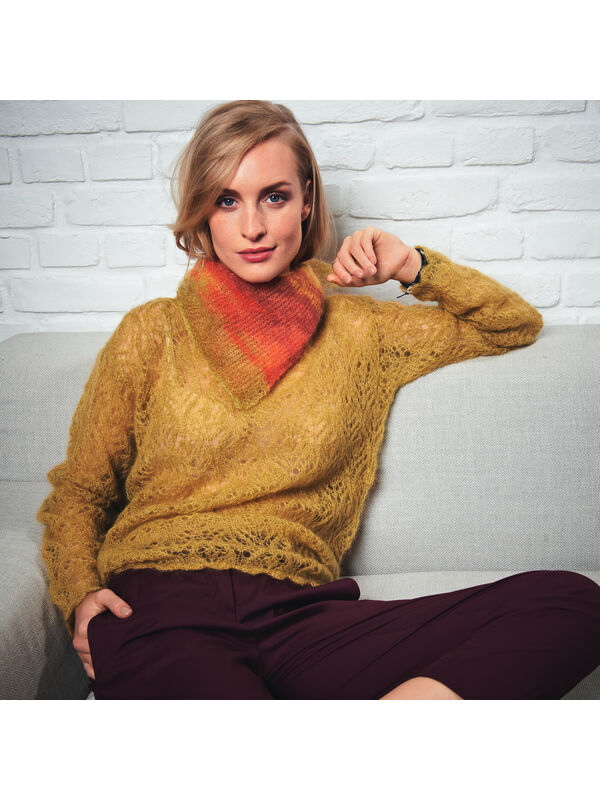 Lana Grossa Trui in ajourpatroon met gehaakte boogjesrand Silkhair uni