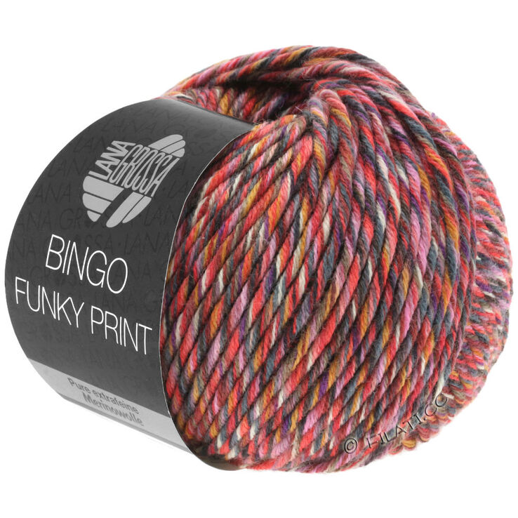 Lana Grossa BINGO Funky Print | 401-donker rood/felroze/grijs Gekleurd