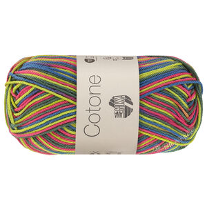 Lana Grossa COTONE  Print/Spray/Mouliné | 366-pistache/Acacia rood/petrol blauw/donker groen
