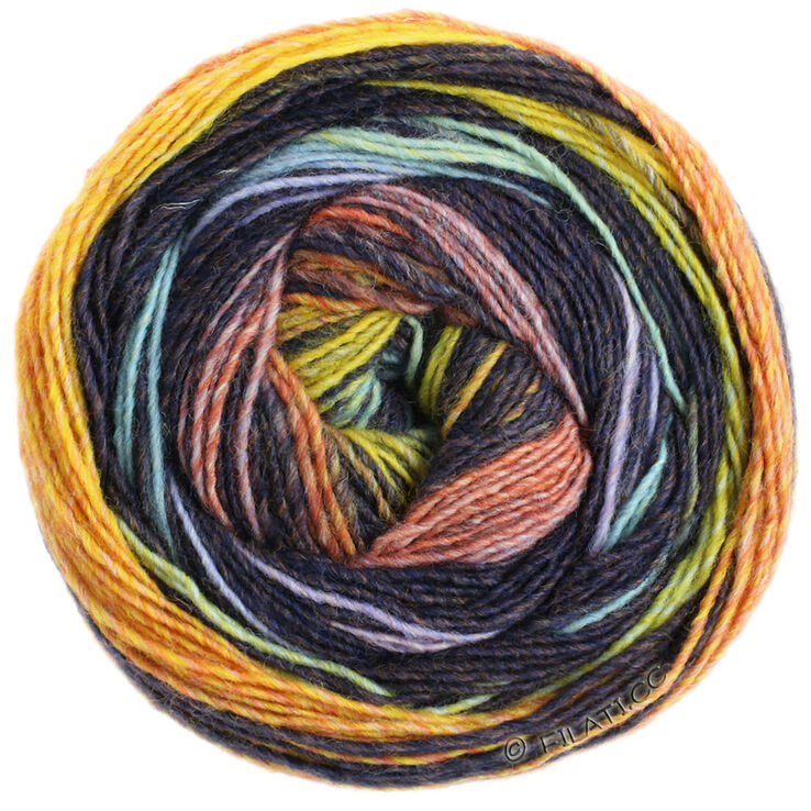 Lana Grossa GOMITOLO BENE | 751-zalm/zwartbruin/geel/kaki/grijs blauw