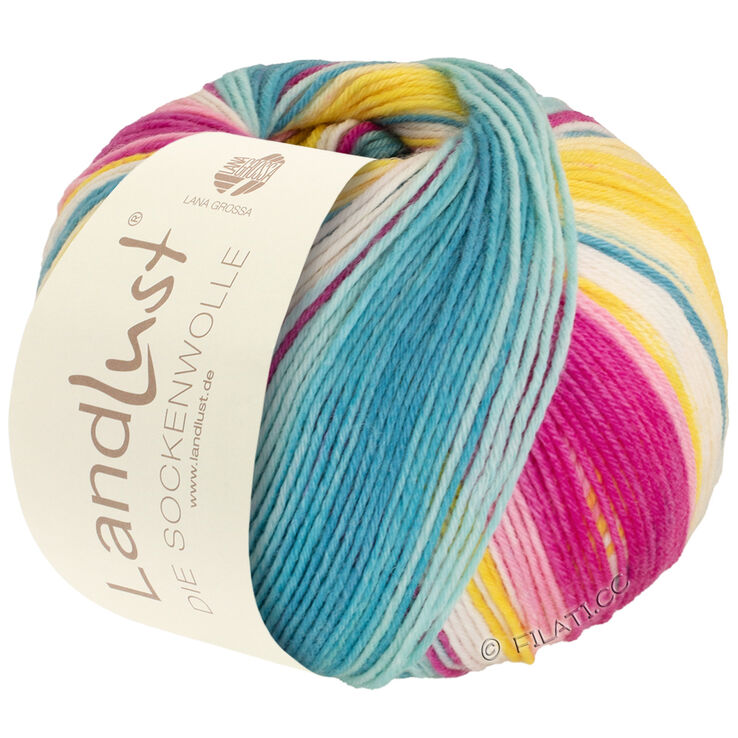 Lana Grossa LANDLUST DIE SOCKENWOLLE 150g 6-Ply | 911-foksia/framboos/geel/ecru/jade