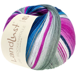 Lana Grossa LANDLUST DIE SOCKENWOLLE | 118-licht grijs/ecru/foksia/blauw/jeans/nacht blauw/zachtroze /sering gestreept