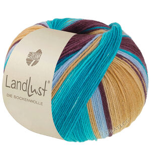 Lana Grossa LANDLUST DIE SOCKENWOLLE | 134-licht blauw/zandgeel/turkoois/petrol/braam gestreept