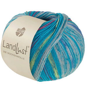 Lana Grossa LANDLUST DIE SOCKENWOLLE | 612-turkoois blauw/licht grijs/blauw/licht blauw/zachtgroen/Lelie roze gestreept