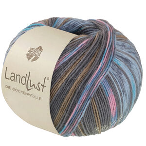 Lana Grossa LANDLUST DIE SOCKENWOLLE | 616-turkoois/grijs/zachtblauw/rosé/kaki beige gestreept