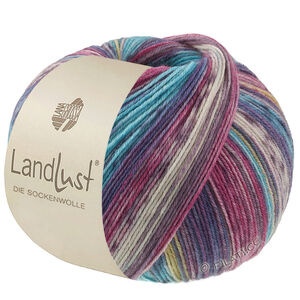 Lana Grossa LANDLUST DIE SOCKENWOLLE | 619-saffraangeel/donker blauw/donker grijs/licht grijs/turkoois/braam/bordeaux gestreept