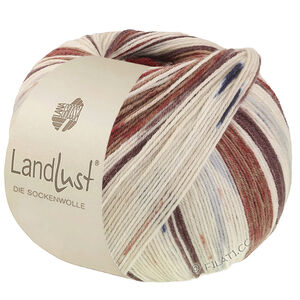 Lana Grossa LANDLUST DIE SOCKENWOLLE | 726-zwartbruin/grijs bruin/ecru/licht beige/nacht blauw/donker rood/licht grijs gestreept