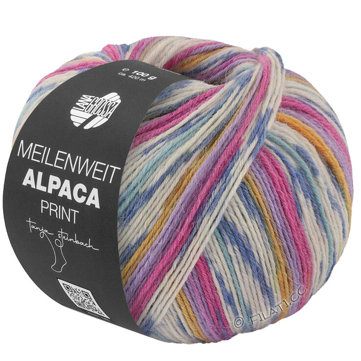 Lana Grossa MEILENWEIT 6-FACH 150g Alpaca Print | 1109-foksia/paars/violet/saffraangeel/wit/grijs blauw/jeans
