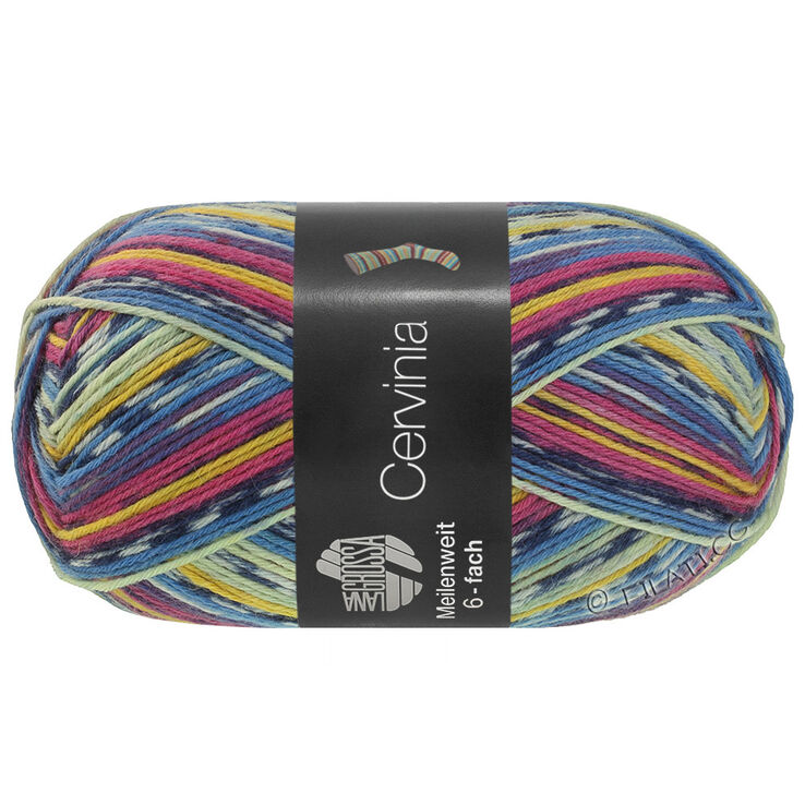 Lana Grossa MEILENWEIT 6-FACH 150g Cervinia | 9754-donkere fuchsia/donker blauw/wit/blauw/bleekgeel/dooier geel