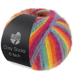 Lana Grossa MEILENWEIT 6-FACH 150g Cosy Socks Multi Stripes | 2201-rook blauw/turkoois/geel/oranje/foksia