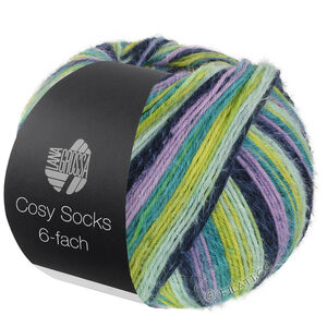Lana Grossa MEILENWEIT 6-FACH 150g Cosy Socks Multi Stripes | 2202-lavendel/zwartblauw/turkoois/pistache/opaalgroen