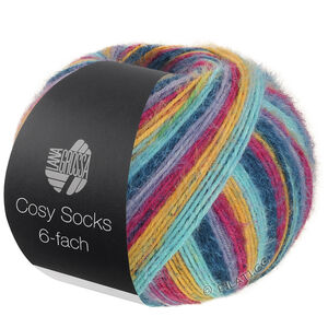 Lana Grossa MEILENWEIT 6-FACH 150g Cosy Socks Multi Stripes | 2203-foksia/geel/turkoois/donker petrol/blauw violet