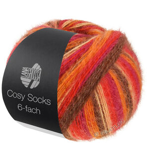 Lana Grossa MEILENWEIT 6-FACH 150g Cosy Socks Multi Stripes | 2204-foksia/oranjerood/mokka/zalmroze/rood
