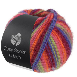 Lana Grossa MEILENWEIT 6-FACH 150g Cosy Socks Multi Stripes | 2205-bordeaux/blauw/grijs beige/foksia/oranje