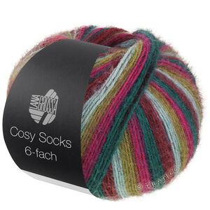 Lana Grossa MEILENWEIT 6-FACH 150g Cosy Socks Multi Stripes | 2206-donker rood/mintturkoois/olijf groen/donkere fuchsia/opaalgroen