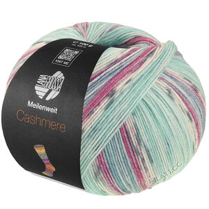 Lana Grossa MEILENWEIT 100g Cashmere Pista | 142-munt/turkoois/wit/grijs/licht blauw/foksia gestreept