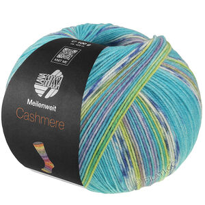 Lana Grossa MEILENWEIT 100g Cashmere Pista | 144-turkoois/wit/blauw/citroengeel/shiner blauw/pistache gestreept