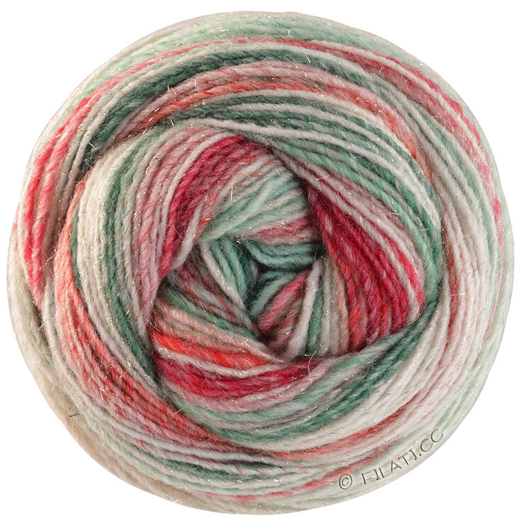 Lana Grossa GOMITOLO (Christmas Edition Lurex) | 115-groen/ecru/licht rood/bes/jade/bos groen/groen rood/bordeaux/oudroze