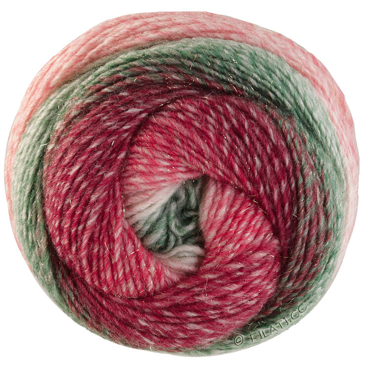Lana Grossa GOMITOLO (Christmas Edition Lurex) | 118-grijs groen/witgroen/ecru/rood/donker rood/braam/Wit rood gestreept