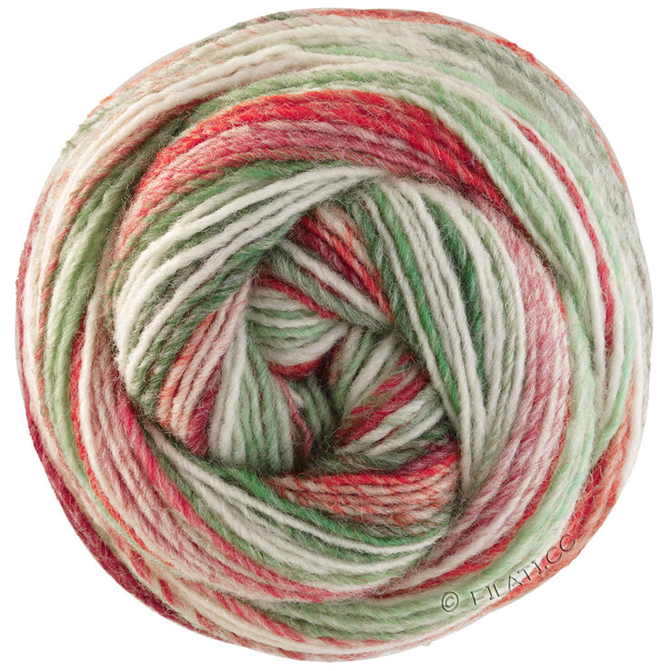 Lana Grossa GOMITOLO (Christmas Edition) | 111-bes/donker rood/licht rood/ecru/zachtgroen/midden groen/grijs groen/donker groen