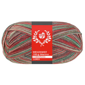 Lana Grossa MEILENWEIT 100g Merino Christmas Lurex | 6810-wit/donker groen/donker bruin/oranje/licht groen