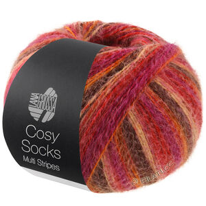 Lana Grossa MEILENWEIT 100g Cosy Socks Multi Stripes | 159-rood/foksia/oranje/donker bruin/zalm