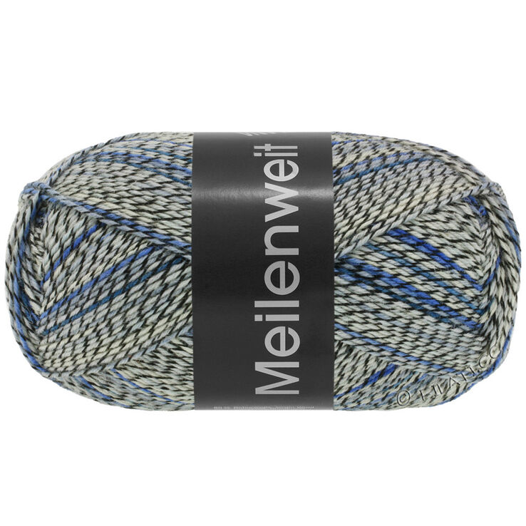 Lana Grossa MEILENWEIT 100g Blue Denim Mix | 4608-zwart/wit/licht grijs/middelen grijs/petrol/korenbloem