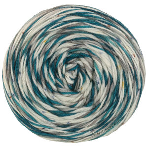 Lana Grossa MEILENWEIT 100g Merino Hand-dyed | 52-ruwe witte/donker turkoois/leigrijs/mosterdgeel/roest rood