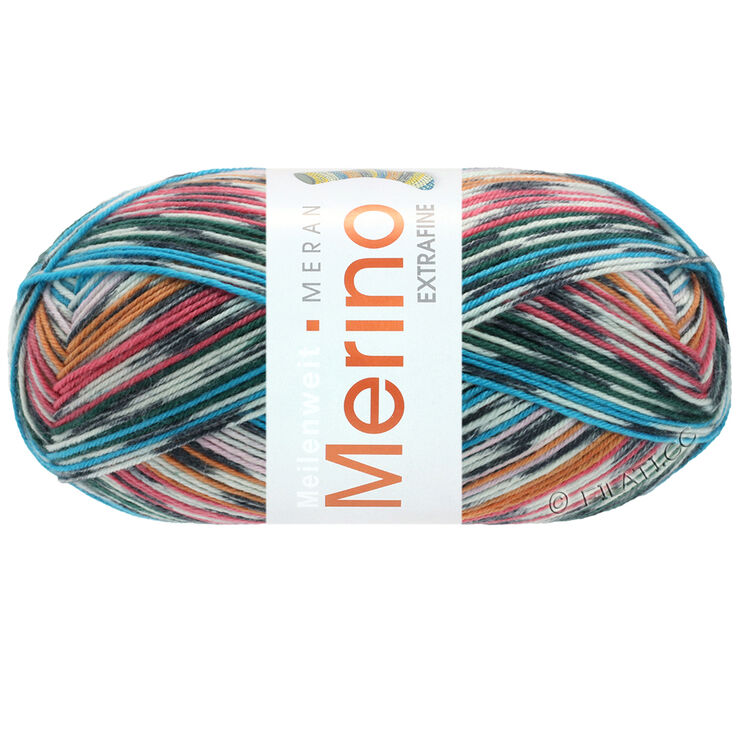 Lana Grossa MEILENWEIT 100g Merino Extrafine Meran | 2581-licht grijs/antraciet/oranje/rose/turkoois/flessegroen/framboos