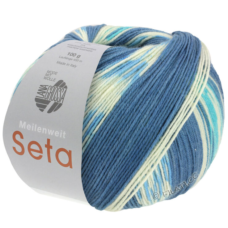 Lana Grossa MEILENWEIT 100g Seta Adriana | 3241-petrol/wit/turkoois/grijs blauw/licht blauw