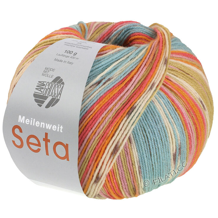 Lana Grossa MEILENWEIT 100g Seta Giappone | 3381-mintturkoois/ecru/mosterd/framboos/sering/mauve