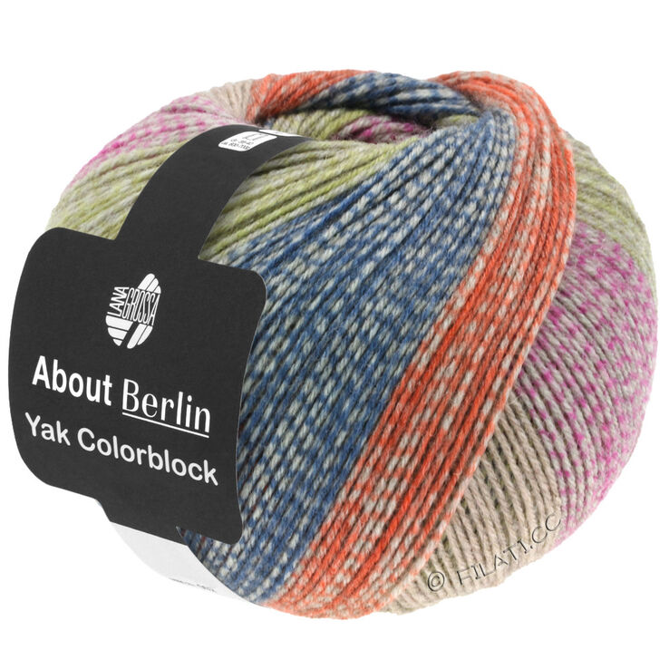 Lana Grossa MEILENWEIT 100g Yak Colorblock (ABOUT BERLIN) | 631-felroze/grijs/oranje/jeans/geelgroen gemêleerd