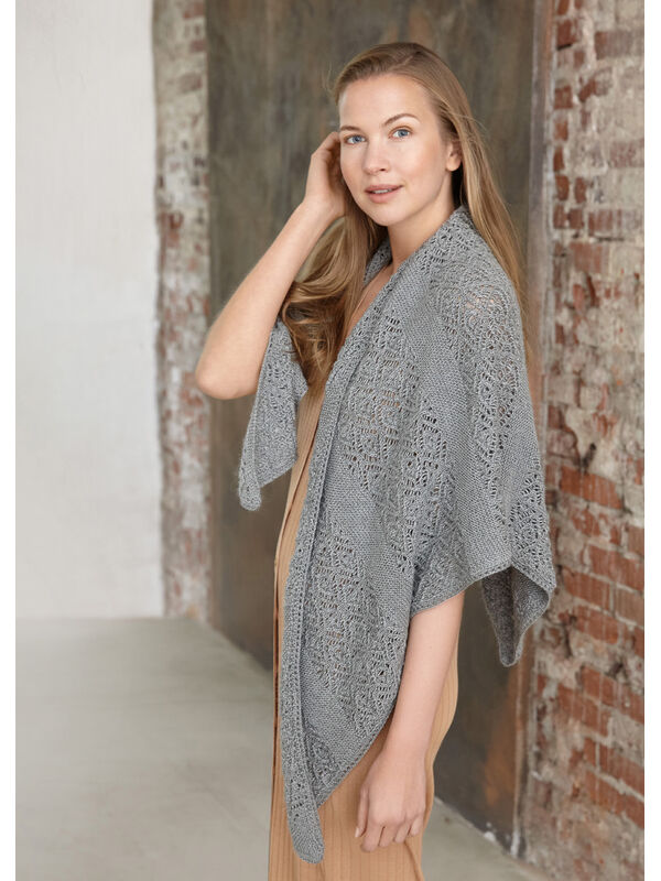 Lana Grossa SCHOUDERDOEK MET RIBBELPATROON EN AJOUR Lace Seta Mulberry