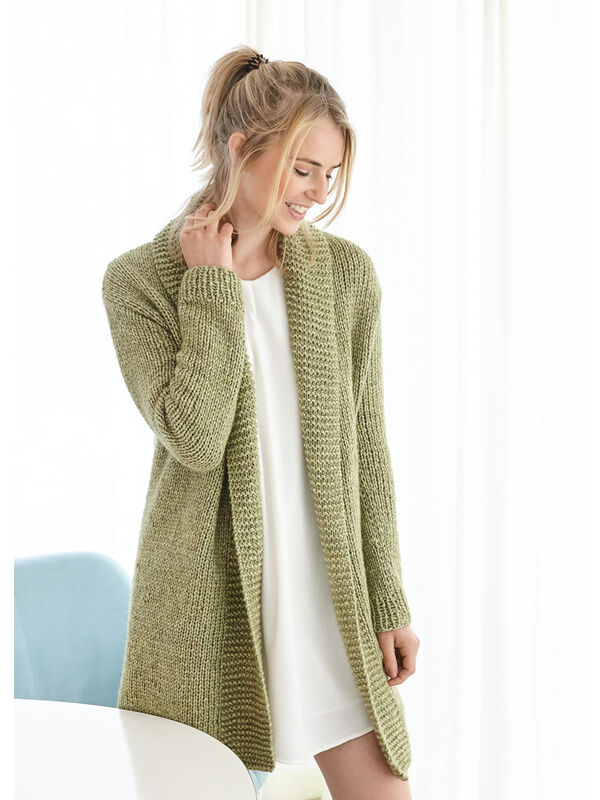 Lana Grossa VEST IN TRICOTSTEEK MET SJAALKRAAG Landlust Winterwolle