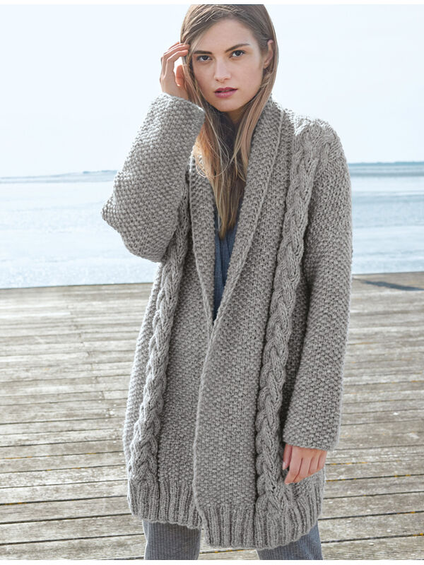 Lana Grossa VEST IN GERSTEKORREL MET KABELSTREPEN Lala Berlin Lovely Cotton