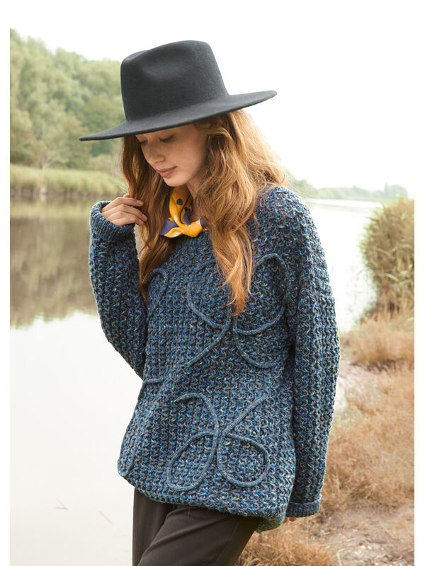 Lana Grossa TRUI IN KABELSTRUCTUURPATROON MET OPGENAAIDE GEBREIDE KOORDEN Cool Merino Print