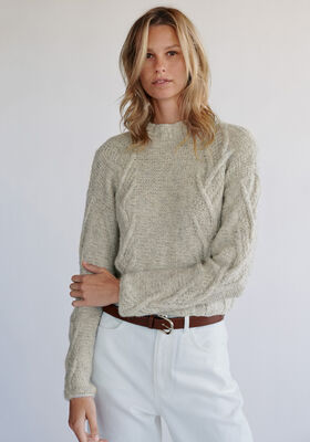 KORTE TRUI MET KABELSTREPEN Natural Alpaca Pelo van Lana Grossa