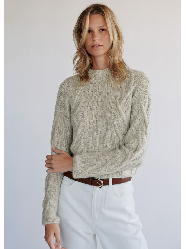 Lana Grossa KORTE TRUI MET KABELSTREPEN Natural Alpaca Pelo