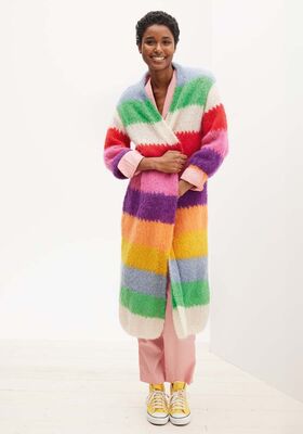 MANTEL IN TRICOTSTEEK MET STREPEN Mohir Moda van Lana Grossa