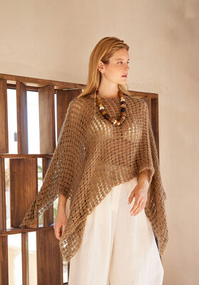 GEHAAKTE PONCHO Natural Superkid Tweed van Lana Grossa