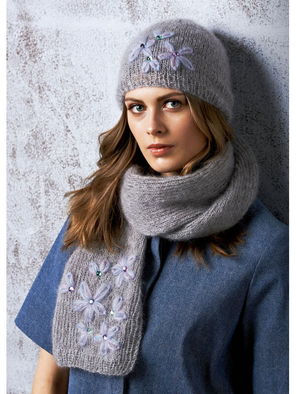 Lana Grossa SJAAL MET GEBORDUURDE BLOEMEN Silkhair