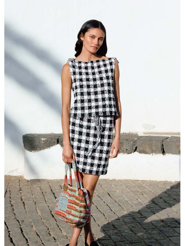 Lana Grossa ROK IN RUITPATROON IN STOKJES Solo Lino & Ecopuno