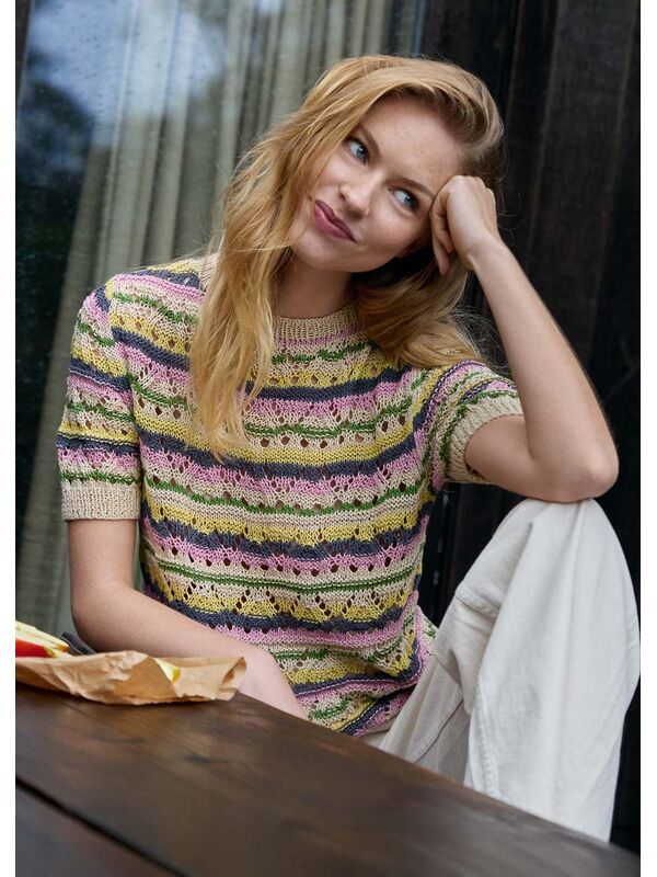 Lana Grossa SHIRT IN AJOURPATROON MET STREPEN Solo Lino