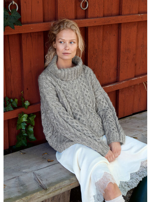 Lana Grossa TRUI MET KABELS EN COL Natural Alpaca Pelo & Natural Superkid Tweed