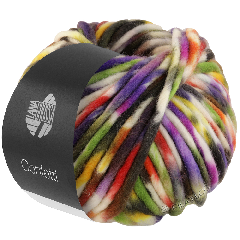 Lana Grossa CONFETTI Print | 204-wit/oranje/geel/rood/grijs/appel groen/donker groen/paars/blauw violet