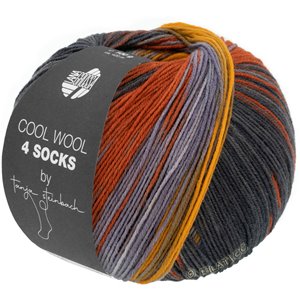 Lana Grossa COOL WOOL 4 SOCKS PRINT II | 7794-grijs groen/grijs bruin/geeloranje/grijs paars/roest/donker grijs