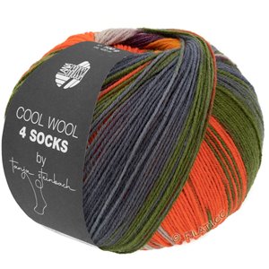 Lana Grossa COOL WOOL 4 SOCKS PRINT II | 7796-paars/donker groen/koraal/grijs/braam/oranje