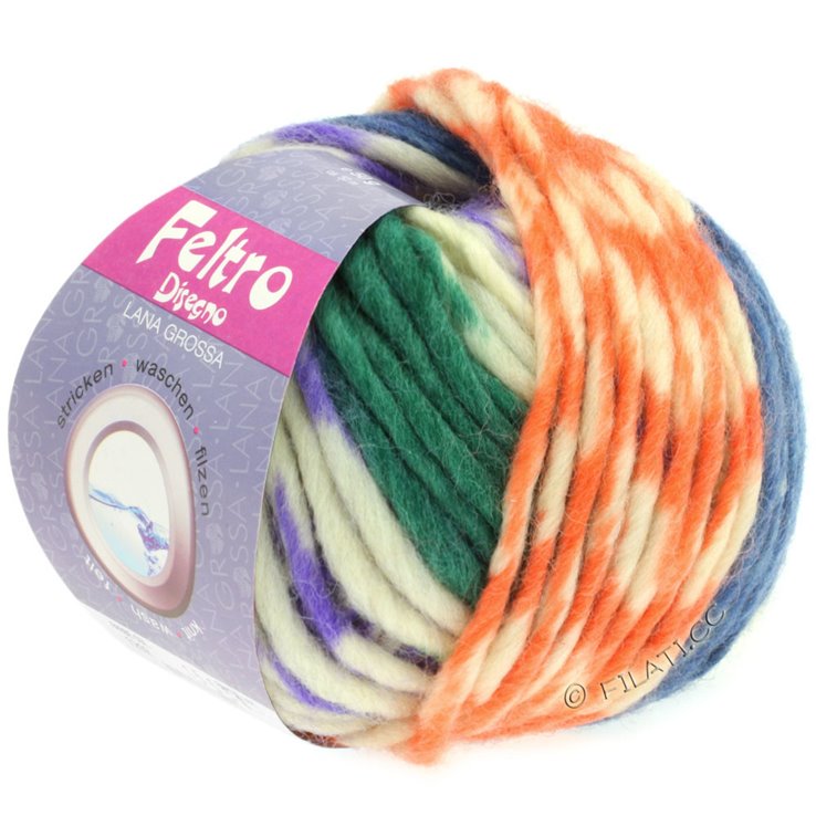 Lana Grossa FELTRO Multicolor | 1205-paars/ruwe witte/blauw/groen/geel/perzik