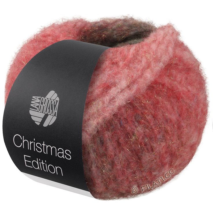 Lana Grossa GIGANTE (Christmas Edition Lurex) | 999-grijs/witgrijs/ecru/Wit rood/bes gestreept